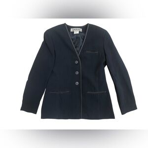 Judy Hornby Black Minimalist V-Neck Button Blazer Size 6